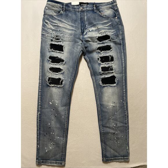 Victorious Jeans Ripped Rhinestone Skinny Leg Y2K Skater Rock Grunge 40x33 Men’s - Picture 1 of 7